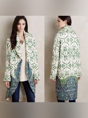 Anthropology Women’s Moth Green Pine Sweater Coat Medium Preowned